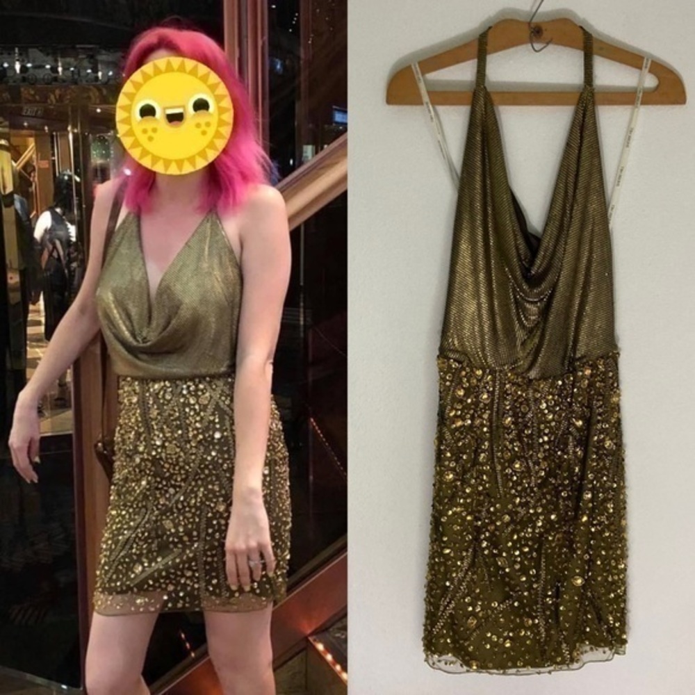 Sherri Hill metallic gold dress with beading size 6